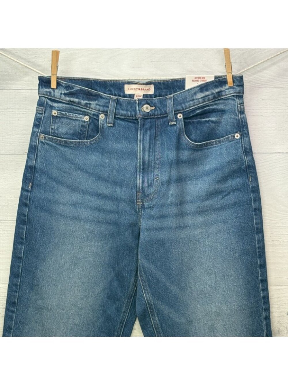 NEW Lucky Brand Boy Jeans Womens 8 29R Mid Rise Relaxed Straight Stretch - Picture 4 of 12